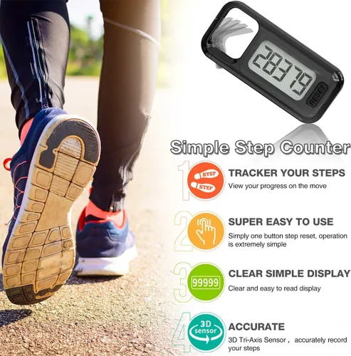 Miniatura 2 de Contador de pasos 3D simple, podómetro para caminar, rastreador de pasos con cordón para el cuello/mosquetón para hombres, mujeres, adolescentes