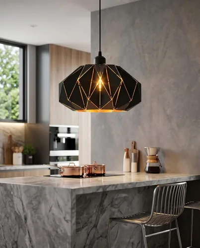 Miniatura 10 de Lámpara colgante industrial vintage negra de 7.9 pulgadas Geometric Diamond Ceiling Hanging Light Fixture, Metal E26 Pendant Lamp for Kitchen