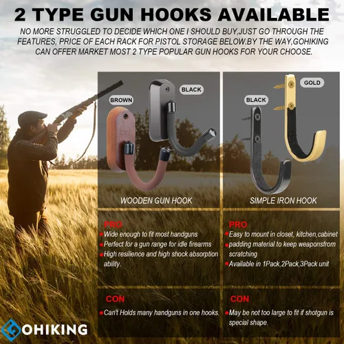 Miniatura 5 de GOHIKING Perchero de almacenamiento para rifles, ganchos para escopeta, ganchos de montaje en pared para cualquier rifles, escopetas, arco de tiro