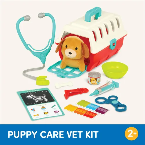 Miniatura 6 de Battat – Mini kit de juego veterinario (11 piezas) – Perro de peluche y transportín – Pegatinas y lista de verificación – Estetoscopio de juguete