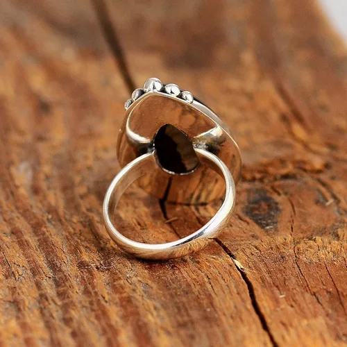 Miniatura 5 de Boho-Magic Anillo de plata de ley con labradorita para mujer, joyería bohemia con piedras preciosas en forma de lágrima