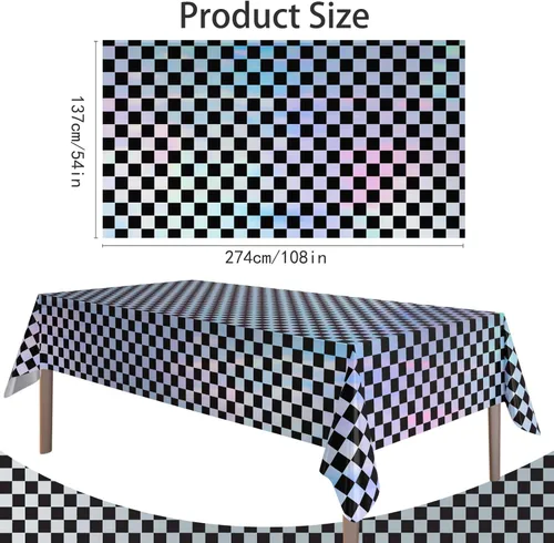 Miniatura 2 de 4 Pack Gingham Plastic Tablecloths Disposable Table Cover Sparkly Foil Table Cloth for Rectangle Tables Party Decorations Birthday Princess Bridal
