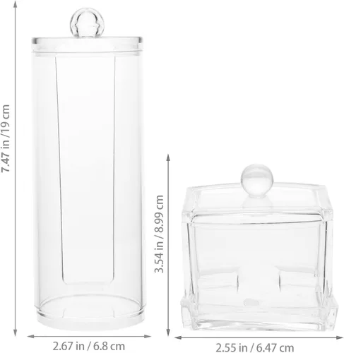 Miniatura 2 de Soporte redondo de algodón, 2 piezas, caja de almacenamiento de hisopos de algodón acrílico, soporte transparente para cosméticos, dispensador