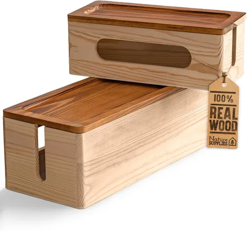 Miniatura 2 de NATURE SUPPLIES Juego de 2, cajas de gestión de cables de madera, organizador de cables grande y mediano para ocultar cables y tiras de alimentación