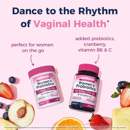 Miniatura 7 de NewRhythm Probióticos para mujeres, prebióticos orgánicos, 70 mil millones de UFC, 10 cepas, probióticos vaginales para la salud urinaria