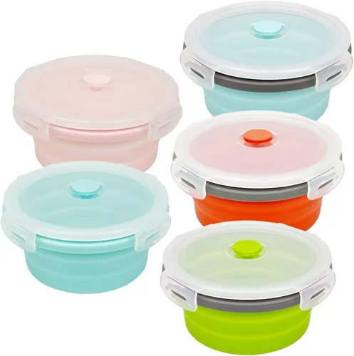 Miniatura 12 de CARTINTS Recipientes plegables de silicona azul para almacenamiento de alimentos, tazones de preparación/almacenamiento con tapas, recipientes