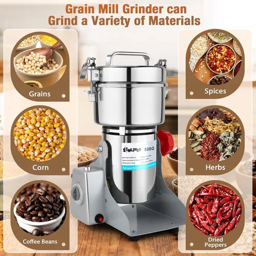 Miniatura 4 de Molinillo eléctrico de grano – Tipo oscilante 3500 W, 110 V, 28.22 oz, molinillo de especias comercial, adecuado para harina, maíz y café, especias
