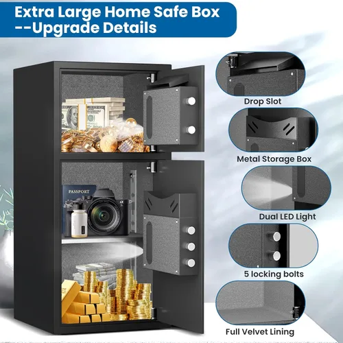 Miniatura 4 de kavey Caja Fuerte Grande de 6.0 Pies Cúbicos Resistente al Fuego e Impermeable, Caja Fuerte para Dinero con Función Silenciosa y Luz LED, Cajas