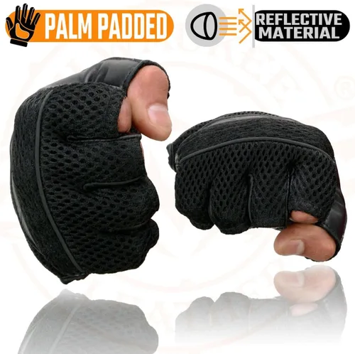 Miniatura 2 de Guantes sin dedos de cuero perforado negro para hombre Milwaukee Leather MG7504 con palma de gel y ribetes reflectantes para motocicleta