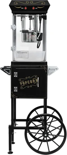 Miniatura 12 de Máquina de palomitas de maíz de 12 onzas con carrito, máquina de palomitas vintage con soporte, ruedas, hervidor de acero inoxidable, cajón de Negro