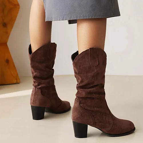Miniatura 4 de Botines de gamuza sintética con tacón medio para mujer, con puntera redonda, sin cordones, botas cortas