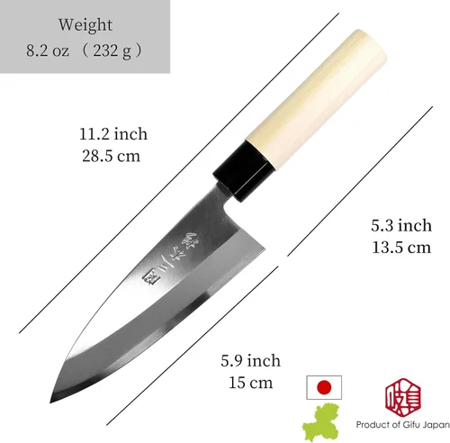 Miniatura 4 de Seki Sanbonsugi - Cuchillo japonés Deba de 5.906 in (5.9 pulgadas), para zurdos, acero blanco de alto carbono, fabricado en Japón, mango de magnolia