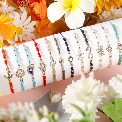 Miniatura 6 de 24 pulseras mexicanas de mal de ojo pulsera ajustable con nudo de cuerda Mal de Ojo pulseras hechas a mano con cuentas de amuleto de la suerte
