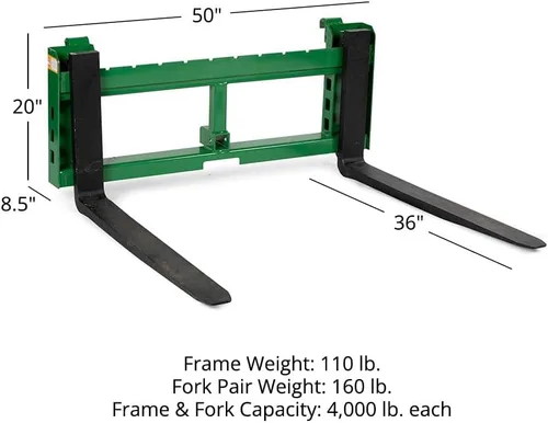 Miniatura 6 de Titan Attachments Economy Series Pallet Horquilla Marco, cuchillas de horquilla de 36.0 in, gancho & Pin estilo de montaje, clasificado 4000 libras
