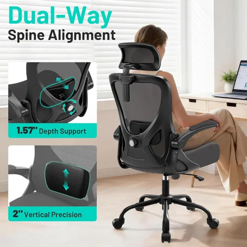 Miniatura 3 de AreShark Silla de oficina – Silla de escritorio ergonómica de malla transpirable con reposacabezas 2D y soporte lumbar ajustable – Silla ejecutiva