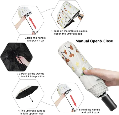 Miniatura 79 de Cuby Paraguas UV compacto plegable paraguas ligero portátil manual paraguas de viaje para resistente a la lluvia y 99% de protección UV con Negro
