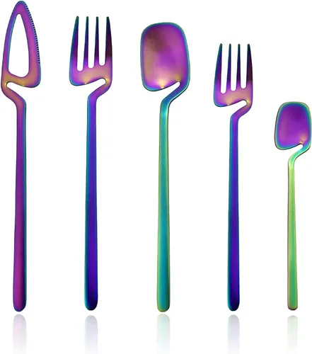 Miniatura 11 de Juego de cubiertos dorados mate, 20 piezas de cubiertos de acero inoxidable 304 colgantes para 4, juego de utensilios de cocina con acabado Oro