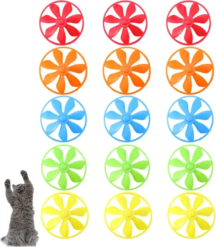 Sumind 15 piezas de juguetes de caza para gatos, coloridas hélices voladoras para gatos persiguiendo hélice voladora, juguete para interactivo,
