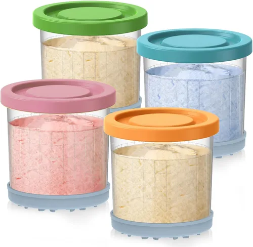 DENEBORE para Ninja Creami - Pintas y tapas, paquete de 4, 16OZ Compatible con máquinas para hacer helados NC299AMZ y NC300s de la serie, Vasos