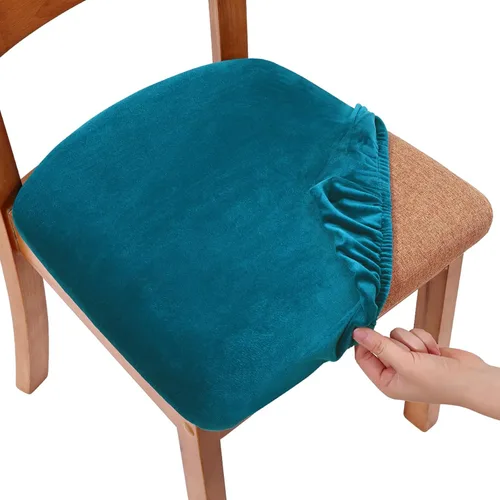 Miniatura 16 de Smiry - Fundas de asiento de terciopelo para sillas de comedor, juego de 4, ajuste elástico, extraíbles, lavables, protectores de cojín de asiento
