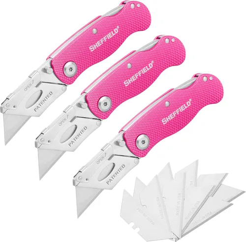 Miniatura 11 de Sheffield 12514 Cuchillo Utilitario Plegable Paquete de 3, Rellenos para Calcetines, Regalos para Hombres, Regalos para Papá, Hojas de Cuchillo