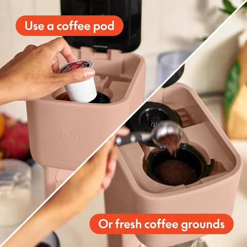 Miniatura 3 de BELLA Cafetera individual, para cápsulas K-Cup y café molido, bandeja de goteo ajustable y removible, apagado automático y accesorios aptos