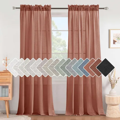 Miniatura 44 de H.VERSAILTEX Cortinas de Lino con Textura Filtradoras de Luz para Tratamiento de Ventanas de Sala de Estar, Cortinas Naturales Duraderas