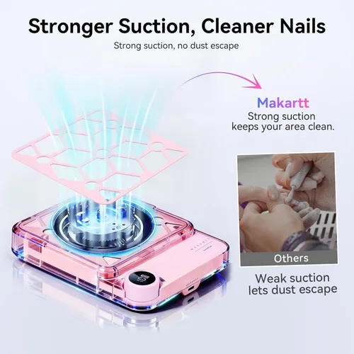 Miniatura 3 de Makartt Colector de polvo de uñas compacto y recargable, colector de polvo de 5500 rpm, tecnología de uñas ERYNOS, velocidad ajustable, silencioso
