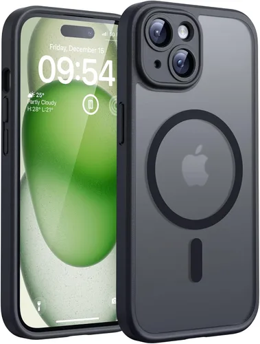 TOCOL Funda para iPhone 15 Plus, protección completa mejorada de la cámara, protección contra caídas, compatible con MagSafe, funda magnética Negro
