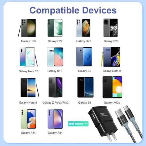 Miniatura 7 de Cargador de pared de carga rápida adaptable con cable USB C de 10 pies, cargador rápido USB tipo C compatible con Galaxy S25 S24 S23 Ultra A15 A13