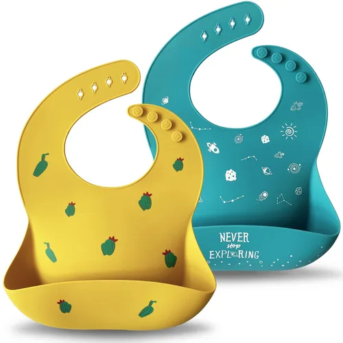 Miniatura 16 de Moonkie Juego de 2 baberos de silicona para bebés, sin BPA, impermeables, para comer, baberos de silicona suaves y ajustables para bebés de 6 a 12