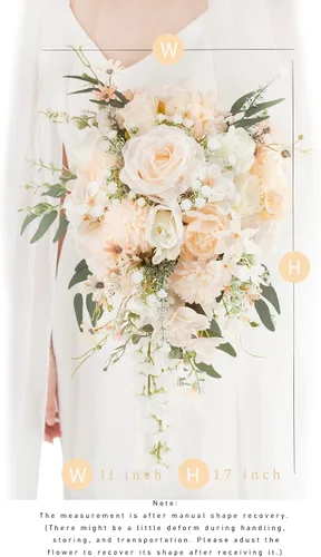 Miniatura 2 de Ramos de boda de champán de 11 pulgadas para novia, rosas artificiales blancas, ramo de flores en cascada para novia, rústico, bohemio, otoño