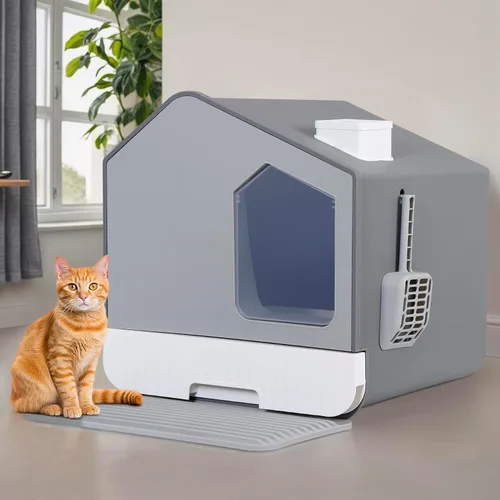 Miniatura 7 de Caja de arena grande cerrada para gatos con alfombrilla y cuchara de arena cubierta para gatos, inodoro inodoro inodoro antisalpicaduras