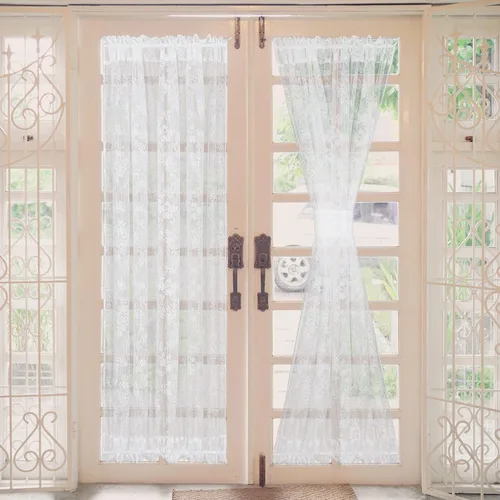 2 cortinas florales para puerta francesa, semitransparentes, para puerta de cristal de patio, con alzapaños incluidos, 54 x 40 pulgadas, color blanco