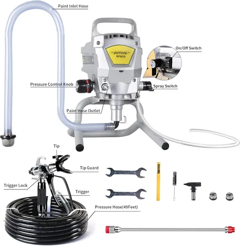 Miniatura 6 de DOTOOL - Pulverizador de pintura sin aire, pistola de pulverización de alta eficiencia de 3300 PSI, sin dilución, con barra de extensión y otros