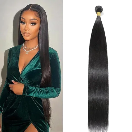 Miniatura 28 de Extensiones de cabello humano lacio tipo afro, 12 meses de vida útil de 10, 12 y 14 pulgadas, paquetes de cabello lacio brasileño Yaki 100% sin