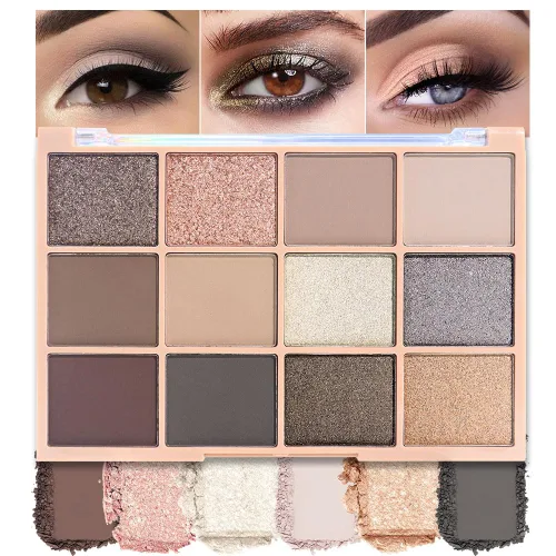 Miniatura 7 de Paleta de sombra de ojos neutra, paleta de sombras de ojos color crema de bronce marrón mate, paletas de maquillaje para mujeres, sombras de ojos