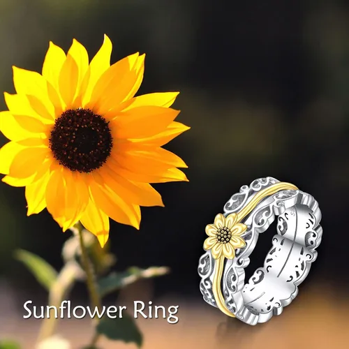 Miniatura 2 de VONALA Anillos giratorios de plata esterlina 925 con diseño de filigrana y girasol, cruz, piedra lunar, ágata musgo, anillos giratorios