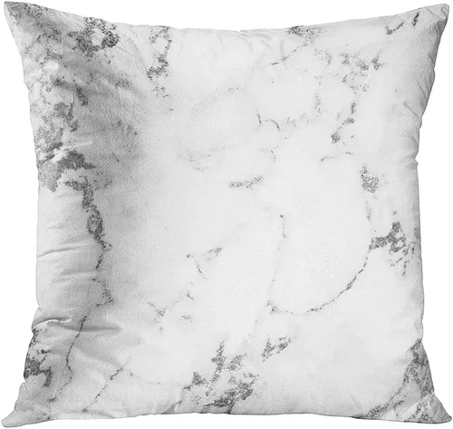 Funda de almohada decorativa con diseño moderno y moderno cuadrado europeo blanco plateado gris Carra mármol piedra abstracta con cremallera oculta
