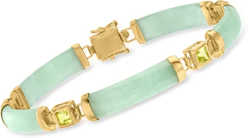 Miniatura 3 de Ross-Simons Pulsera de jade y peridoto de 1,50 qt t en oro de 18 quilates sobre plata esterlina