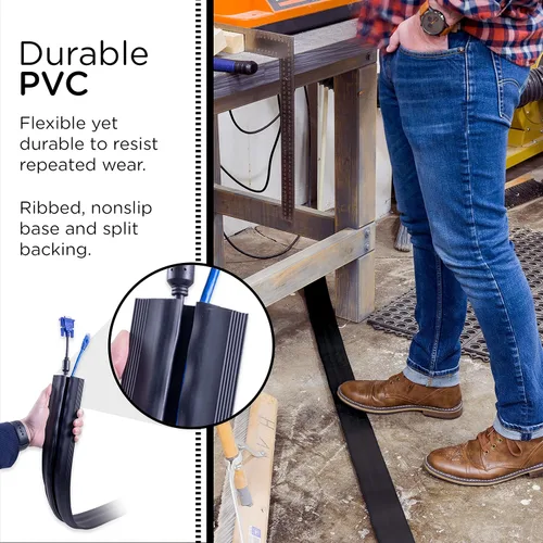 Miniatura 4 de Cordinate - Cubierta de cable de piso de 6 pies, protector de cable, oculta cables de extensión, protege cables, previene caídas de cables