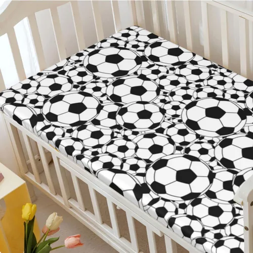 Miniatura 3 de Sábana bajera ajustable para cuna con temática de fútbol, sábana bajera estándar para cuna para niños pequeños, ideal para habitación de niños