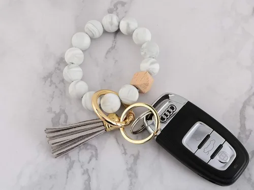 Miniatura 5 de Coolcos - Llavero portátil para llaves de automóvil o casa, diseño de cuentas elásticas de silicona, con borlas, ideal para regalo