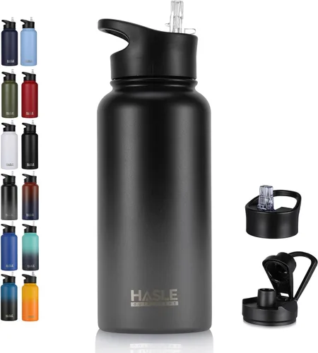 Miniatura 16 de HASLE OUTFITTERS Botella de agua aislada de 22 onzas, botella de agua de acero inoxidable de doble pared, boca ancha con tapa de popote y tapa