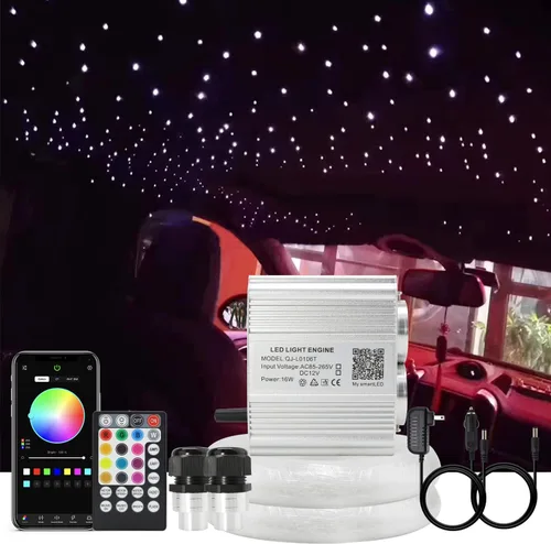 AKEPO Kit de Luces de Fibra Óptica Parpadeantes de Doble Cabezal de 16W, Uso en Auto y Hogar Luz de Cielo Estrellado RGBW Twinkle Control por APP
