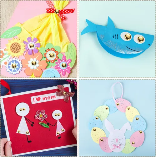 Miniatura 6 de 100 piezas de sujetadores de papel de latón, sujetadores redondos, mini clavos de metal para niños, manualidades, manualidades, proyecto escolar