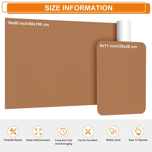 Miniatura 2 de Cahomo - Cinta de parches autoadhesivos para reparación de cuero para sofás - 8x11 pulgadas, kit de reparación para vinilo y cuero para muebles