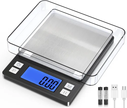 BOMATA Báscula digital pequeña de 0.00 oz, recargable por USB, báscula de joyería mejorada de 2.2 lbs con función de visualización y retención más