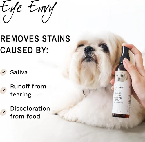 Miniatura 2 de Eye Envy Spray removedor de manchas de barba para perros/gatos. Natural, seguro. Elimina las manchas de babeo, saliva, alimentos, escorrentía