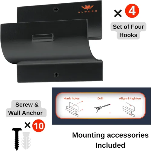 Miniatura 3 de Juego de 4 colgadores de escalera para pared de garaje, gancho negro resistente para almacenamiento de escaleras de montaje en pared. Soporte
